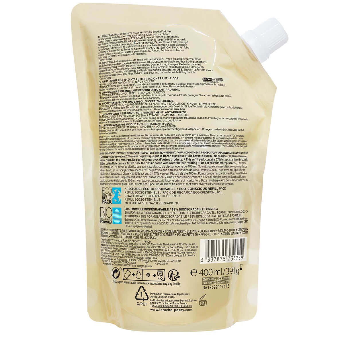 LaRochePosay-Product-Eczema-Lipikar-Eco-conscious-Refill-CleansingOilAP-400ml-3337875735759-BWS